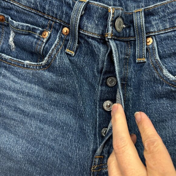 Levi's 501 Mid Thigh Shorts Women's Size 26 Big E Button Fly Distressed Denim - Picture 4 of 12